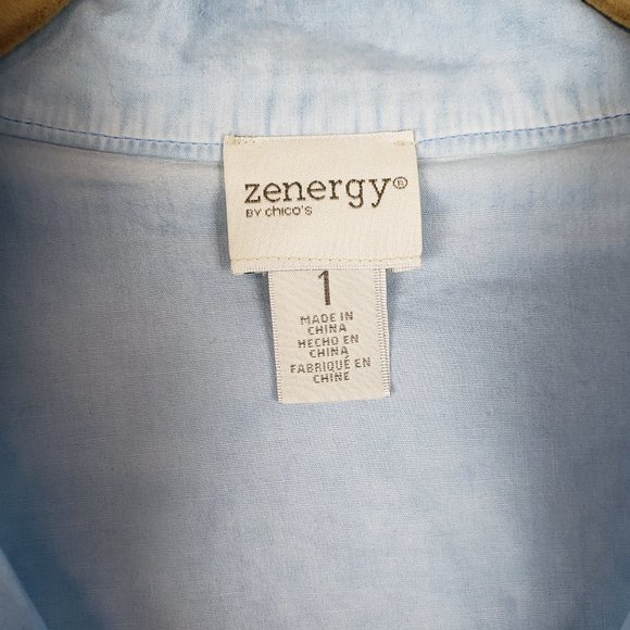 Chicos Zenergy womens 1 Medium blue lightweight full zip 3/4 sleeve jacket - Picture 6 of 10